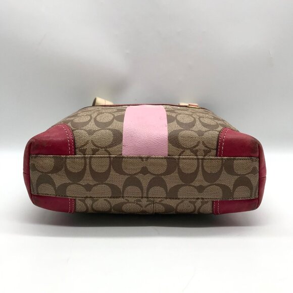 Coach Brown Monogram Canvas Pink Heritage Stripe Tote Bag 11349 - Picture 5 of 11